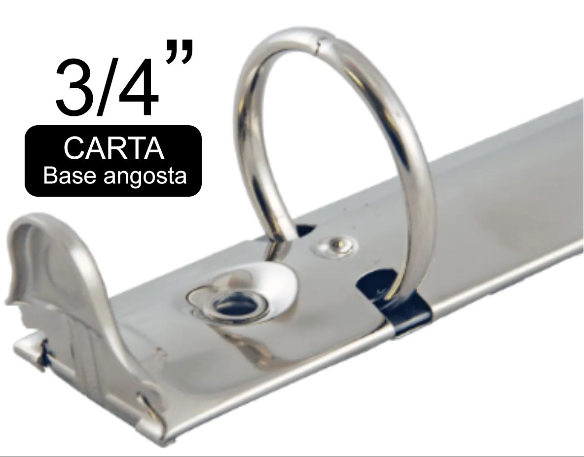 Herraje tamaño carta de 280 mm con tres argollas circulares de 3/4 de pulgada de diámetro, con palancas, base de 17 mm, acabado níquel, y capacidad para 150 hojas. Herraje tamaño carta de 280 mm con tres argollas circulares de 3/4 de pulgada de diámetro, con palancas, base de 17 mm, acabado níquel, y capacidad para 150 hojas.